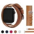 thumbnail image 3 of Leather Strap for Apple Watch Band Ultra 2 49mm 40mm 41mm Double Tour 45mm 42mm 44mm for Iwatch Series 9 8 7 6 Se 5 4 3 26 38mm (Brown,38mm 40mm 41mm), 3 of 7