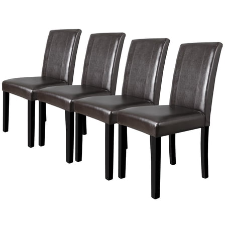 WSSYzyzf Set of 4 Dining Parson Chairs, High Brown PU Leather Elegant Design for Home Kitchen