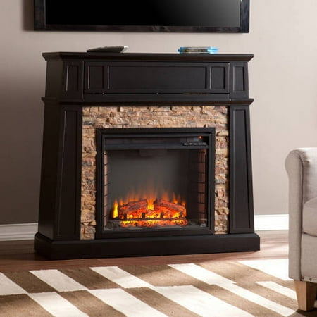Southern Enterprises Remington Media Electric Fireplace with Faux Stone,for TV's up to 42, Black