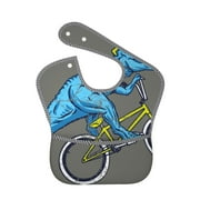 Bingfone Mess-Proof Baby Bib - Waterproof Bib For Baby Boy Or Girl With Food Catcher Pocket, Unisex-Fun Riding Dinosaur