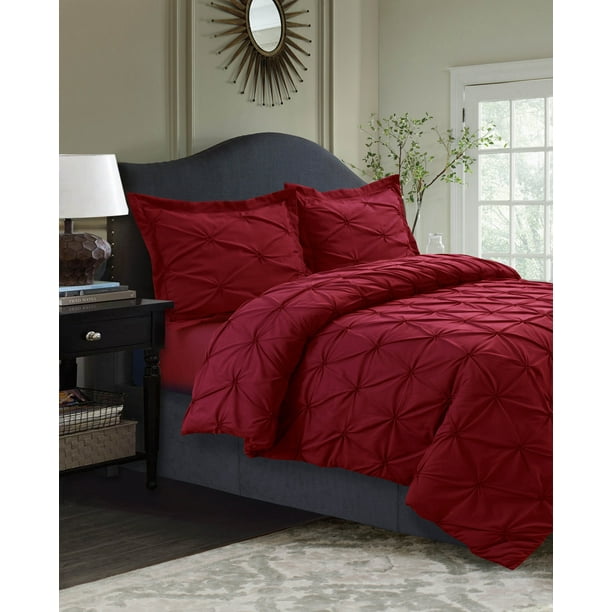 Sydney Pintuck Oversized Duvet Cover Set King Deep Red
