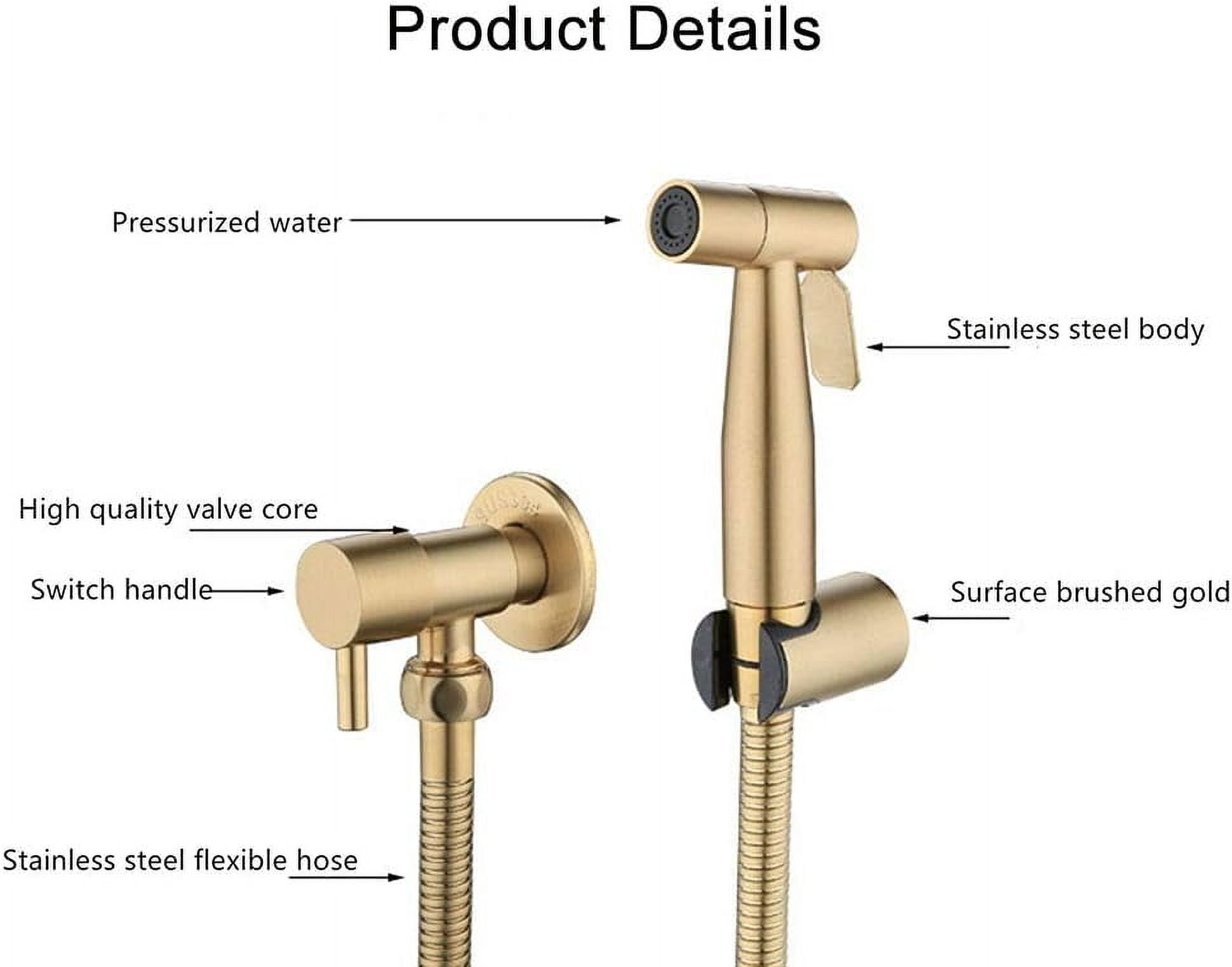 Bidet Sprayer Kit for Personal Hygiene, Rotatable Nozzle Stainless Steel Multipurpose Use For Pet Bath Bathroom Easy To Install With T-Adapter (Gold)
