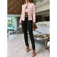 thumbnail image 4 of Women Argyle Cable Cardigan Light-Weight Cropped Coat Stand Collar Long Sleeve Metal Button Fall Jackets Pink S, 4 of 7