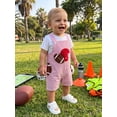 thumbnail image 4 of RUINIXCW Toddler Baby Boys Football Outfit Romper Overall Infant Baby Boys Summer Fall Clothes Cute Rugby Embroidery Stripes Jumpsuit Shorts Pockets, 4 of 8