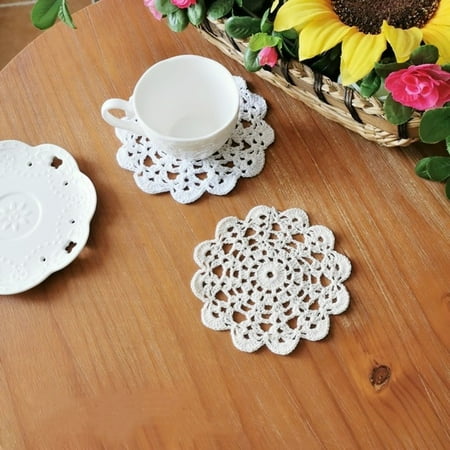 

4 to 6 Inch Cotton Lace Table Doilies Crochet Handmade Coasters Placemat Rustic Decors for Kitchen Dining Room Party Decoration Round