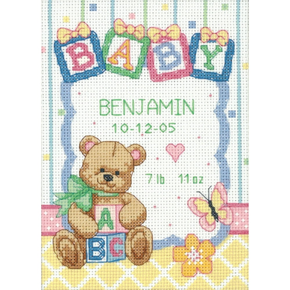 Dimensions Baby Hugs "Baby Blocks" Birth Record Counted Cross Stitch