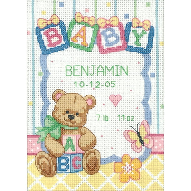 Dimensions Baby Hugs "Baby Blocks" Birth Record Counted Cross Stitch