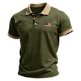thumbnail image 2 of Men's Patriotic Vintage Polo Shirt for US 250th Anniversary with Contrast Collar and Sleeve Cuffs Featuring American Flag Embroidery Short Sleeve Design&nbsp; Army Green L, 2 of 4