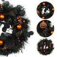 thumbnail image 4 of BNNG 17.7 inch Artificial Boo-Tiful Halloween Wreath,Halloween Wreath for Front Door With Spider, Pumpkins Decor - Artificial Wreath With Lights for Window Wall Party Holiday, 4 of 6