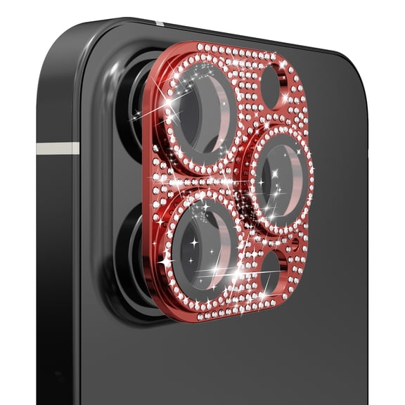 For Apple iPhone 12 Pro Diamond Bling Camera Lens Full Tempered Glass - Red