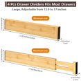 thumbnail image 2 of Drawer Divider 4 PCS Bamboo Drawer Dividers Organizers Adjustable Drawer Dividers for Clothes Kitchen Drawer Divider Dresser Drawer Divider Drawer Separators 12.9""-17"" Expandable Drawer Divide, 2 of 4