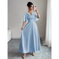 thumbnail image 3 of Baby Blue Collared V-Neck Waist-Pleated Chiffon Ruffle Sleeve Elegant Maxi Dress, 3 of 7