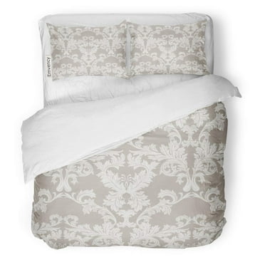 FMSHPON 3 Piece Bedding Set Baroque Vintage Floral Damask Pattern Luxury Classic Royal Victorian Twin Size Duvet Cover with 2 Pillowcase for Home Bedding Room Decoration