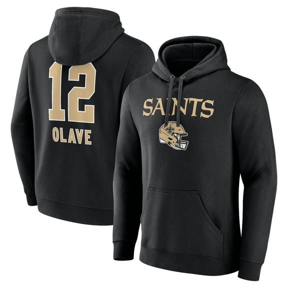 Men's Chris Olave Black New Orleans Saints Team Wordmark Player Name & Number Pullover Hoodie