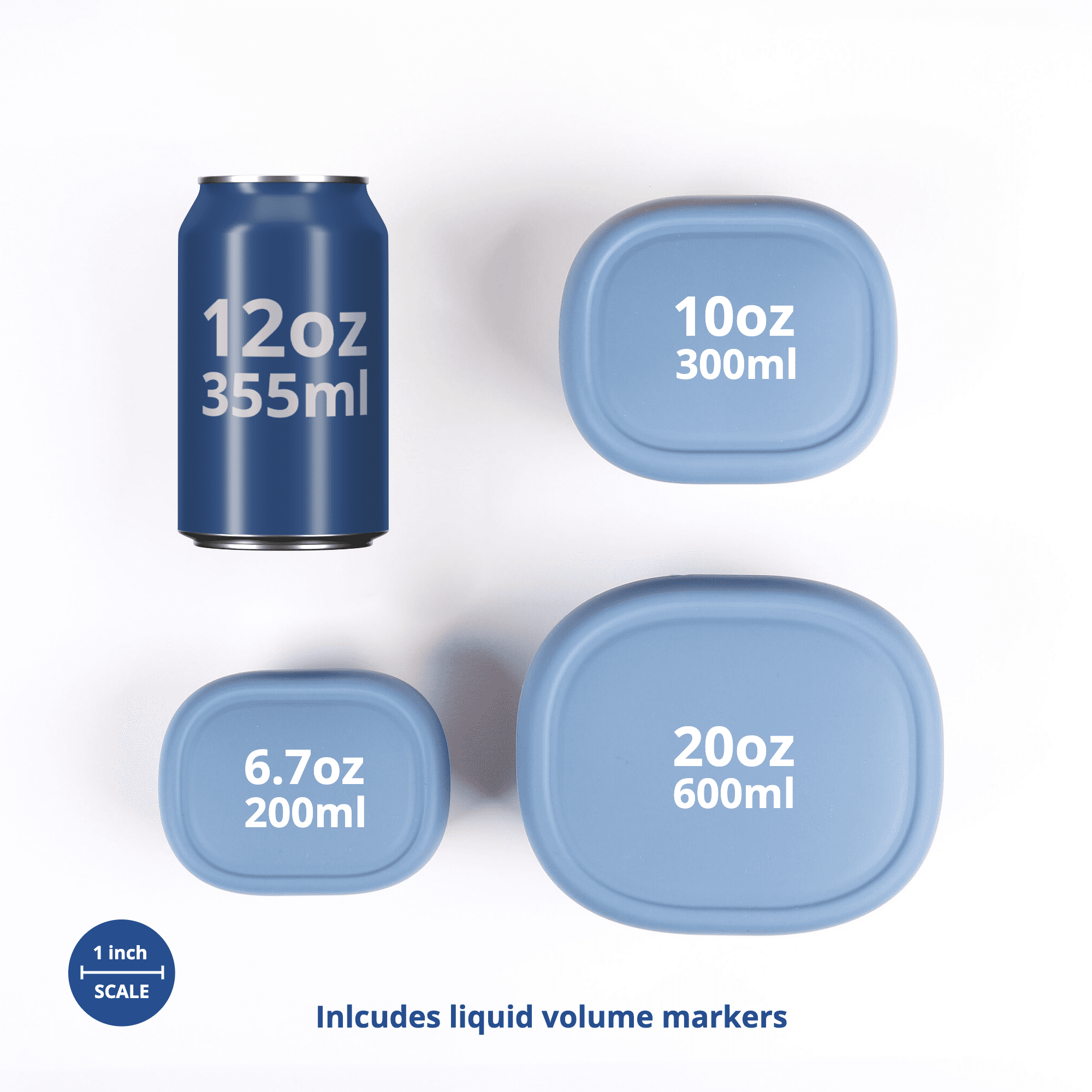 BLUE GINKGO Nesting Silicone Containers, Airtight Food Storage | Set of 3 (6.7oz, 10oz, 20oz) Blue