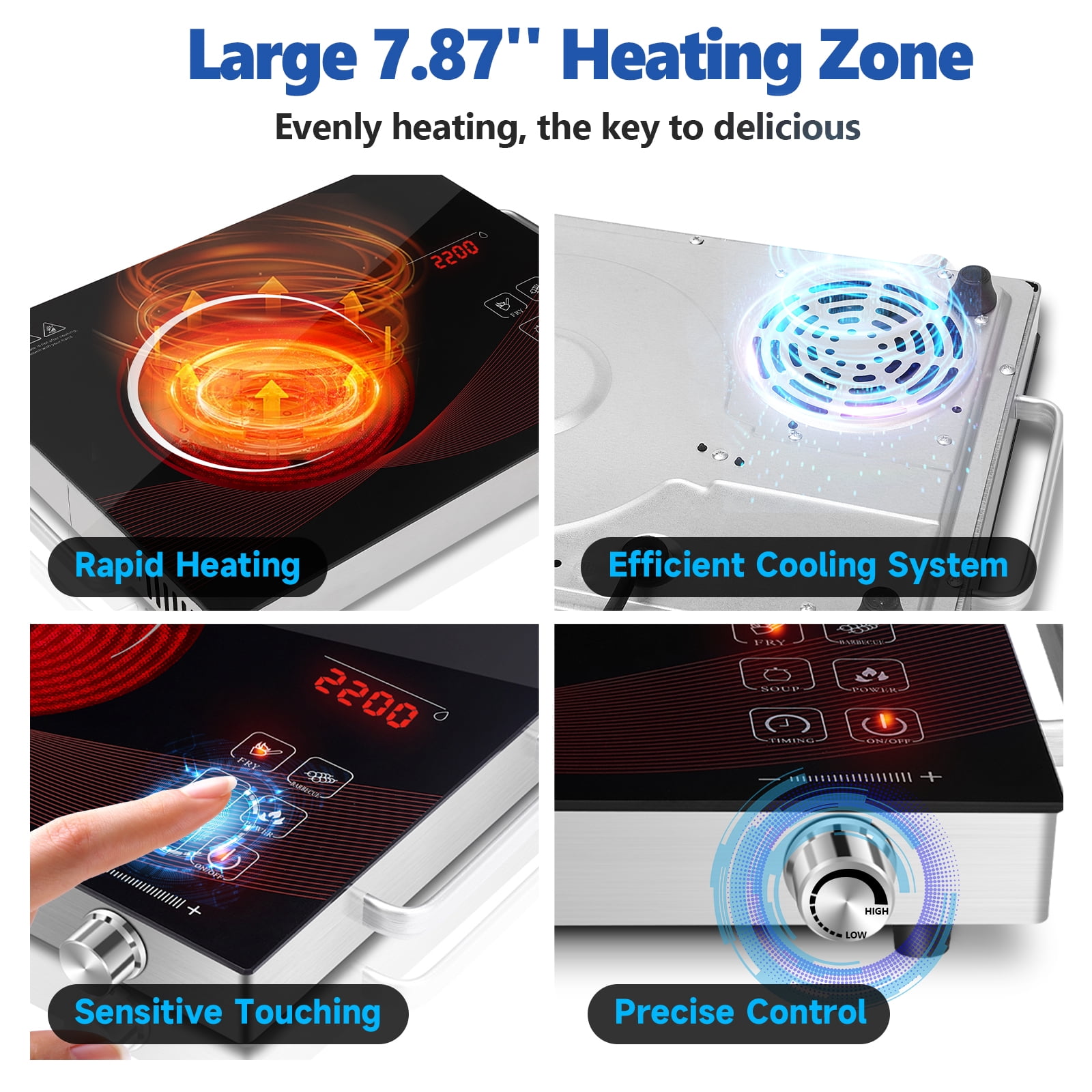 Infrared Single Burner Electric Stove, Portable Small Counter Top Hot Plate for Cooking, 2200W Ceramic Glass Infrared Burner with Touchscreen LCD Display
