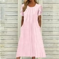 thumbnail image 2 of ATOYSOY Women's Retro Solid Color Tea Length A Line Dress Trendy Beach Sundress Petal Sleeve Elegant Casual Eyelet Round Neck Pockets Dress for Girls Pink S, 2 of 6