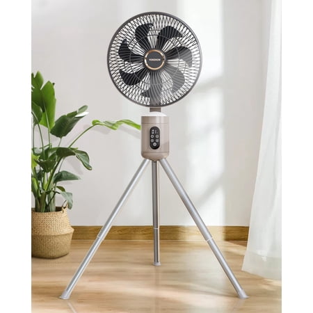 Oscillating Standing Fan, Outdoor Fan for Patios 37” High Floor Fan 12000mAh Rechargeable Battery Operated Pedestal Fan with Remote Light, Bedroom/Patio/Home/Camping/Travel, 8 Speeds, Timer, Grey