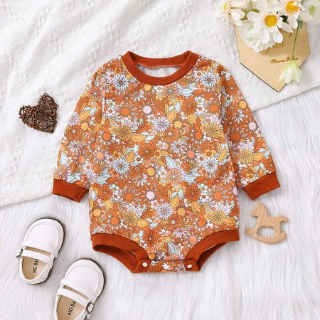 

Fall Saving Juebong Autumn Spring Baby Girls Boys Cute Romper Long Sleeve Button Sweatshirt Jumpsuits Brown 12-18 Months
