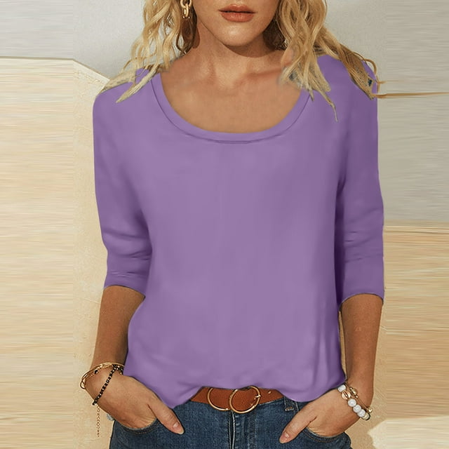 Bdfzl Hauts pour Femmes Blouse Ample à Sequins Manches 3/4 - Col Rond & Violet Élégant m