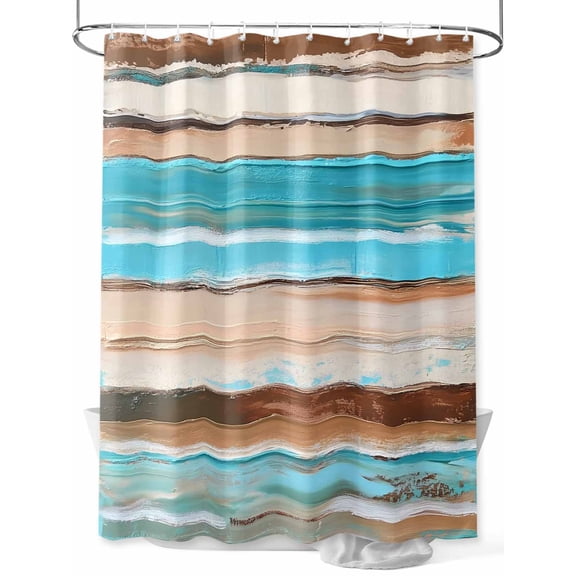 Turquoise Brown Gradient Shower Curtain, Abstract Vintage Wood Grain Waterproof Shower Curtain Set with 12 Hooks Lightweight Washable Fabric Shower Curtains for Bathroom 72x78 Inches