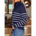 thumbnail image 3 of Women's Quarter Zip Striped Oversized Sweater 2025 Mock Turtleneck Fall Fashion Outfit, 3 of 12