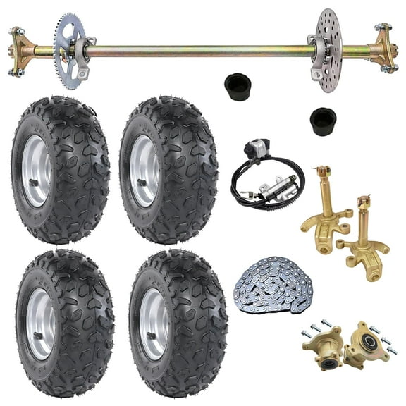 29inch Rear Axle Assembly Wheel Hub Set, 145/70-6 Wheel Tires & Brake Assembly and T8F Chain for DIY Go Kart Quad, Drift Trike, Buggy, Mini Bikes