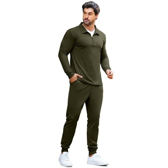 COOFANDY Men's 2 Piece Sweatsuits Quarter Zip Athletic Polo Tracksuit Casual Running Jogging Sport Suit Sets