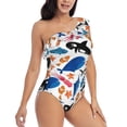 thumbnail image 3 of Salouo Cute Sea Animals Pattern One Shoulder Ruffled One Piece Swimsuit for Women V Neck Swimwear Tummy Control Bathing Suit-XX-Large, 3 of 6