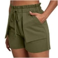 thumbnail image 4 of Horkkom Linen Shorts for Women Summer Elastic Waist Drawstring Bermuda Shorts Casual Solid Color Beach Pants with Pockets Green XL, 4 of 7