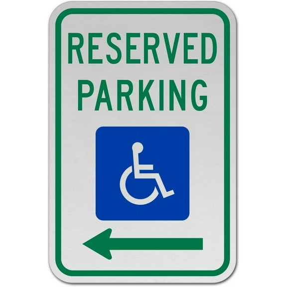 Vinyl Stickers - MUTCD Accessible Reserved Parking Sign (Left Arrow) - Safety and Warning Warehouse Signs Stickers - 3.5" x 5" - 3 Pack