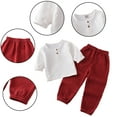 thumbnail image 5 of Esaierr 6 Months-6 Years Boys Girls Solid Color Cotton Yarn Bunched Foot Pants Two-Piece Set for Newborn Toddler,Spring Summer Cotton Linen Long-Sleeved Suit, 5 of 7