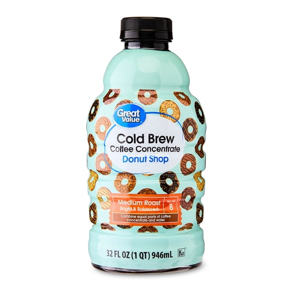 Great Value Donut Shop Cold Brew Coffee Concentrate, 32 fl oz