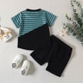 thumbnail image 4 of TOWED22 Toddler Kid Boy Outfits 2Pcs Striped Short Sleeve T-Shirt and Solid Color Shorts Summer Clothes Set Black,6-12 M, 4 of 9