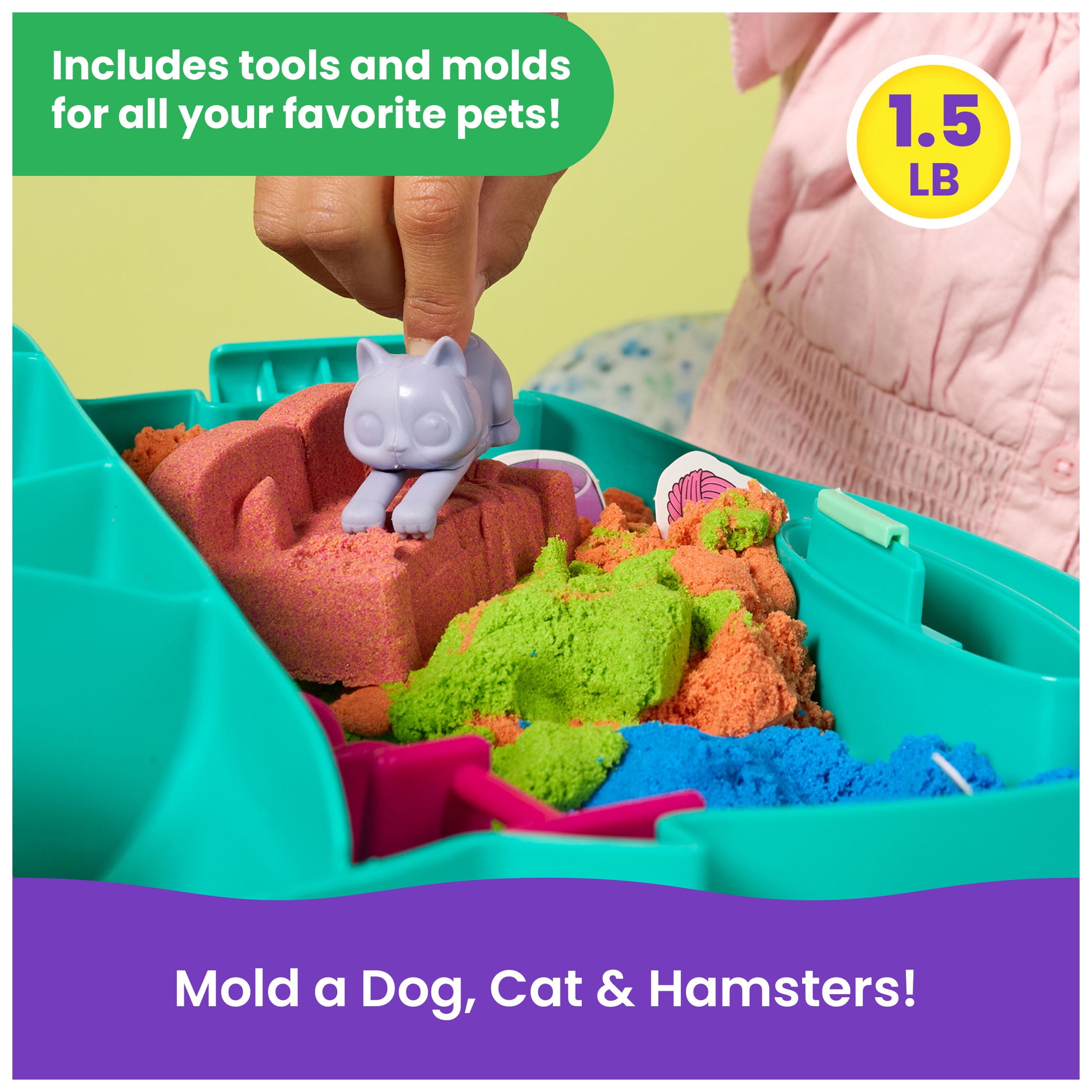 Kinetic Sand, Pet Clubhouse with 5 Molds, Tools & Storage Case for Kids Ages 3 and up