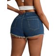 thumbnail image 3 of Women High Waisted Denim Shorts Skinny Frayed Raw Hem Bandage Shorts Casual Jeans Shorts Streetwear, 3 of 5
