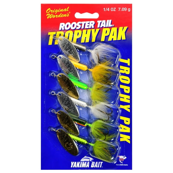 Yakima Bait Worden's Rooster Tail Spinner Trophy Fishing Lure Kit, Assorted Colors, 1/4 oz., 6 Count, 225 Y351