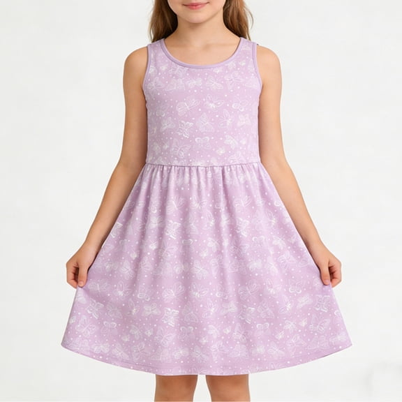Babcutegg Summer Sleeveless Floral Dress For Girls – Lightweight Textured Cotton Blend, Breathable Mesh-Lined Design, A-Line Silhouette With Comfort-Fit Neckline Pink Size 12