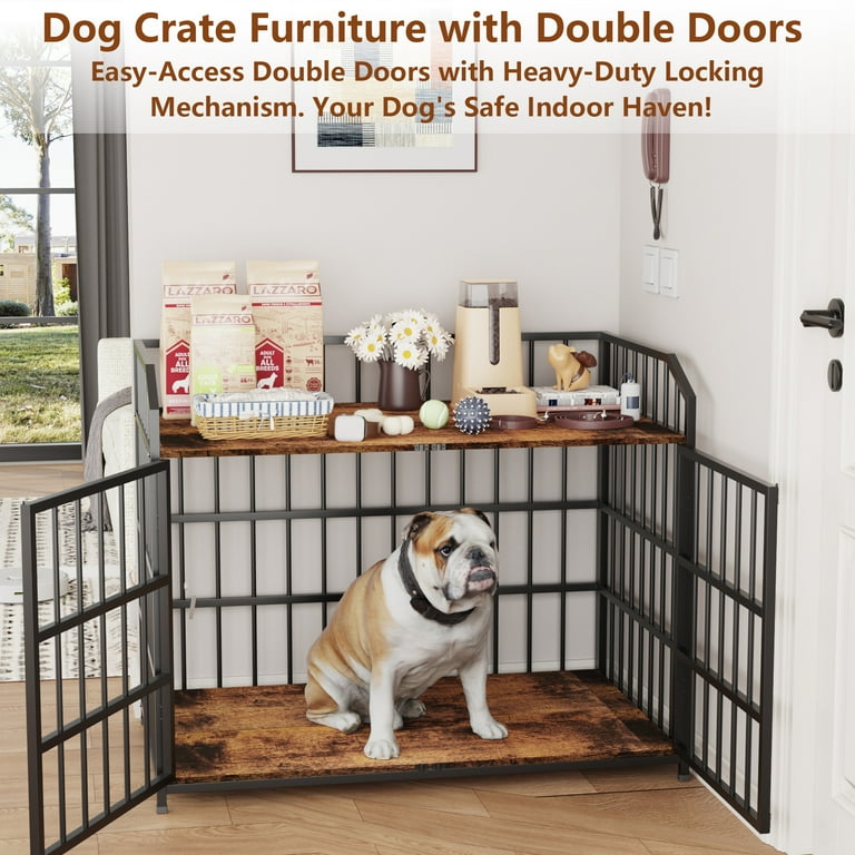 Rustic Wood Metal Pet Crate Furniture – Multi-Functional
