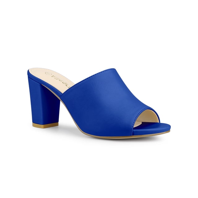 BLISSFUL STEP Sandales Mules à Talon Bloc à Enfiler pour Femmes Bleu 8,5
