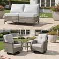 thumbnail image 6 of Ovios Outdoor Patio Furniture Set 9 Pieces Rattan Wicker Sectional with 42" Gas Fire Pit, Swivel Chairs, Solar Table, Gray, 6 of 9