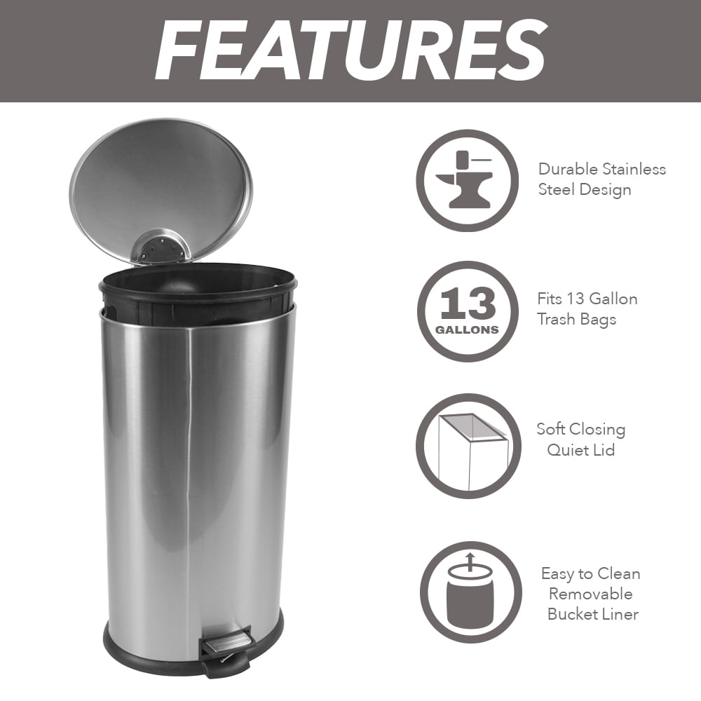 7.9 Gallon Trash Can Stainless Steel Oval Kitchen Trash Can