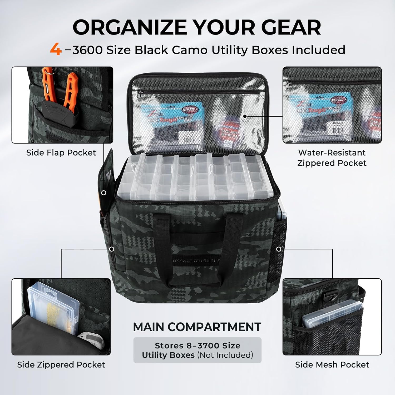 KastKing Fishing Tackle Bag With 4 Tackle Boxes & Removable Bait Binder, Water-Resistant Tackle Storage- BaitSpace