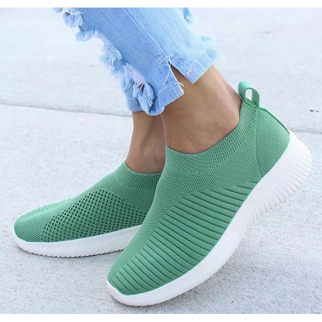 MPWEGNP Chaussures pour Femmes Extérieur Maille Décontracté à Enfiler Semelles Confortables Course Sport Femmes (Vert Menthe 9)
