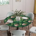 thumbnail image 5 of Happy St. Patrick's Day Round Fitted Tablecloth with Elastic Edge Funny Face Green Shamrocks Rainbow Green Table Cover Fit for 36"-44" Tables Waterproof Tablecloths for Dinner Camping Picnic, 5 of 9