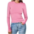 thumbnail image 2 of Fznquz Women's Tops Plain Long Sleeve Ribbed Knit Shirt Fall Pink Crew Neck Womens Shirts Dressy Casual, 2 of 6