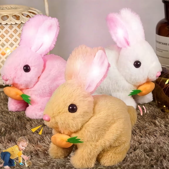 My Realistic Bunny Toy,Easter Plush Electronic Pet Bunny Toys,Jump,With Sounds,Moving and Glowing Ears,Twitching Mouth and Nose,Bunny Educational Toy