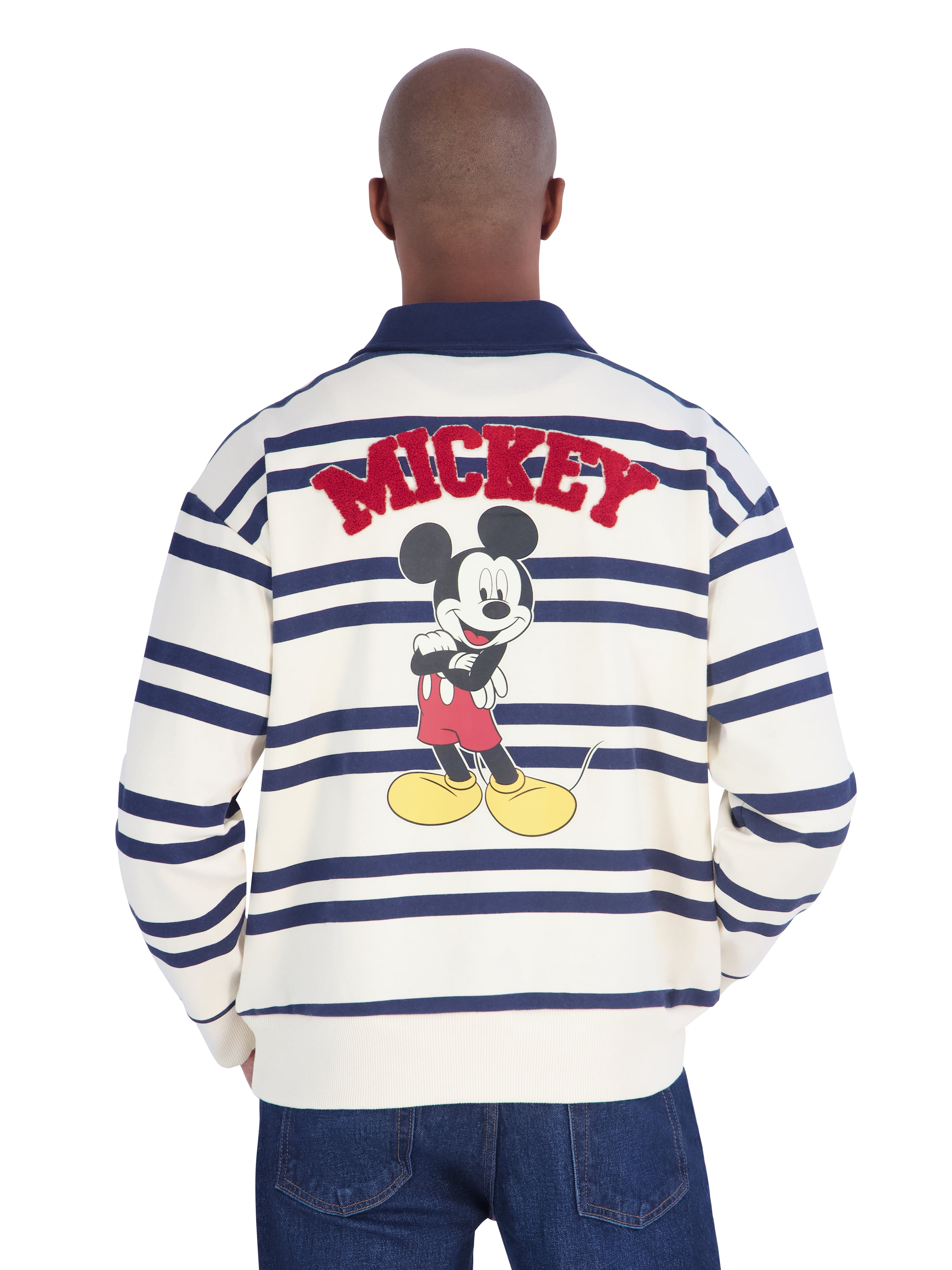 Mickey Mouse Mens Cream Long Sleeve Rugby Shirt, Sizes XS-3XL