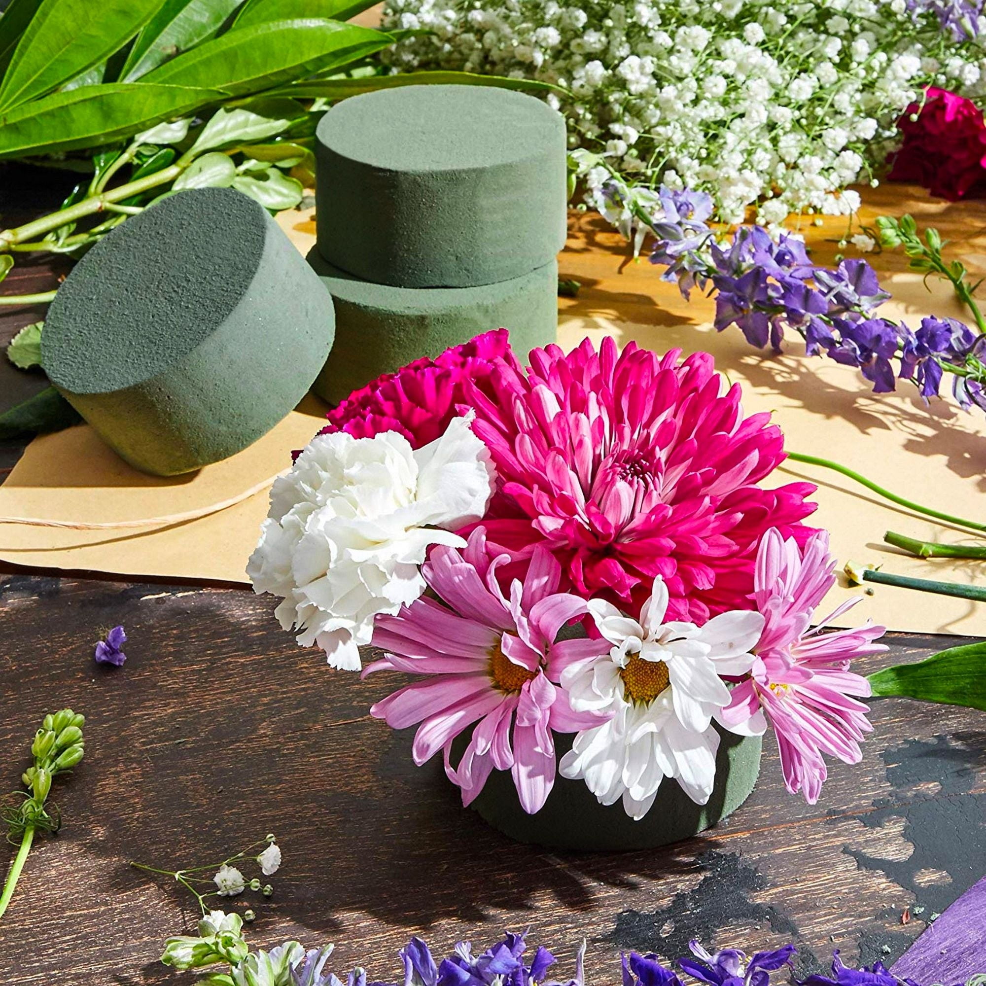 Round Floral Foam Blocks 6Pcs for Fresh and Artificial Flowers, Flower Foam  for Flower Arrangements DIY& Florist Supplies, Wedding, Birthdays and