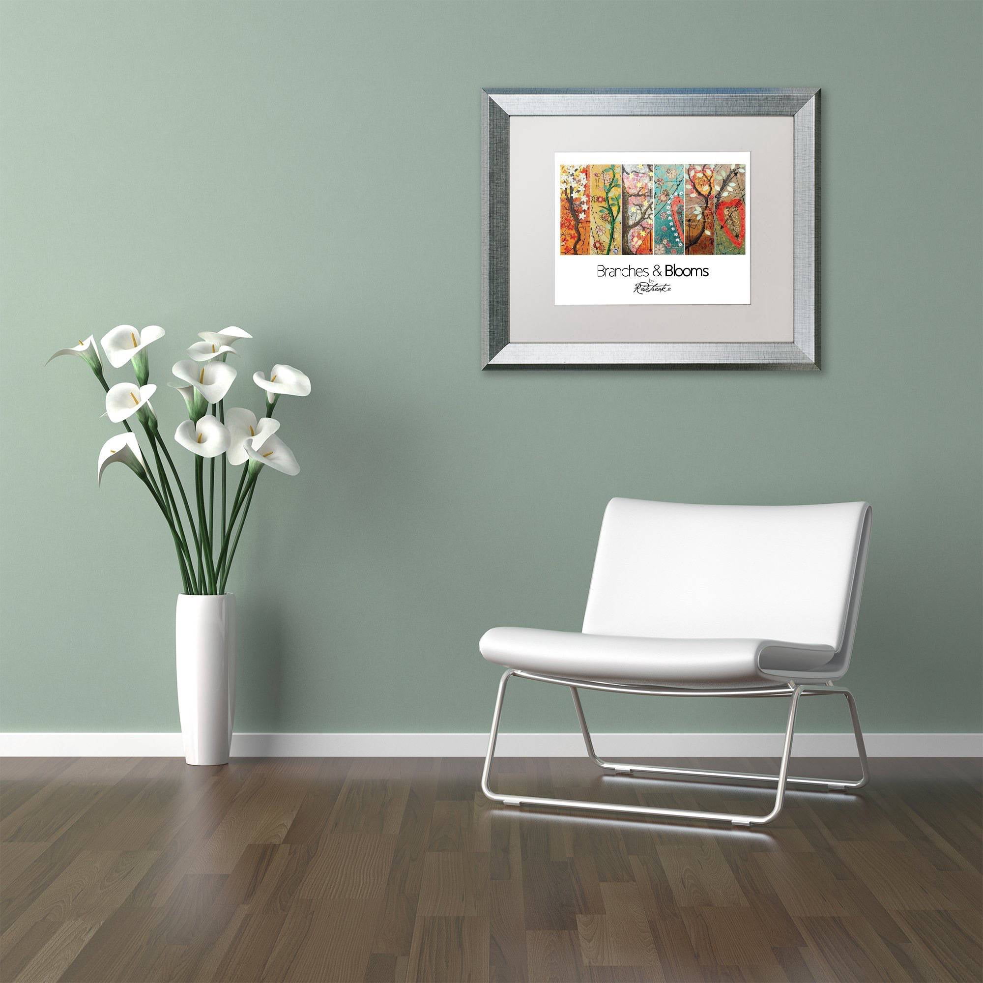 Trademark Fine Art "Trees and Blooms" Canvas Art by Jennifer Redstreake White Matte, Silver Frame